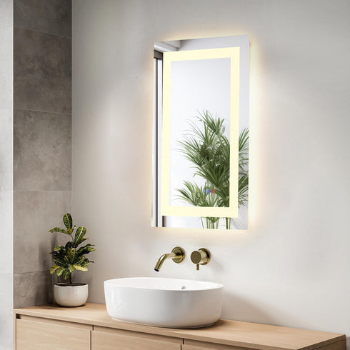 Elegant Lighting Riven 2 Strip Light LED Mirror W18 H30 3000 6000K Dim in White Finish Model: MRE81830