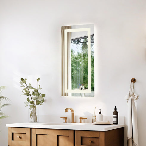 Elegant Lighting Riven 2 Strip Light LED Mirror W20 H30 3000 6000K Dim in White Finish Model: MRE82030