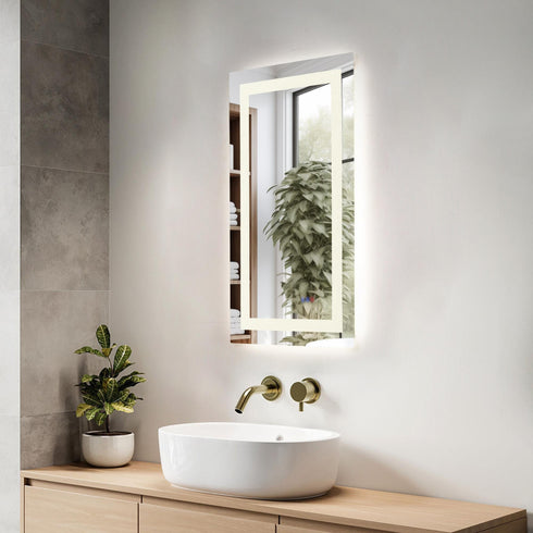 Elegant Lighting Riven 2 Strip Light LED Mirror W20 H36 3000 6000K Dim in White Finish Model: MRE82036