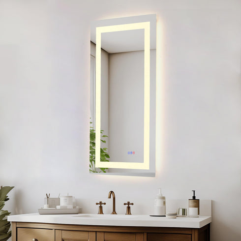Elegant Lighting Riven 2 Strip Light LED Mirror W20 H40 3000 6000K Dim in White Finish Model: MRE82040