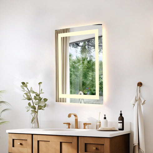 Elegant Lighting Riven 2 Strip Light LED Mirror W24 H30 3000 6000K Dim in White Finish Model: MRE82430