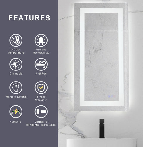 Elegant Lighting Riven 2 Strip Light LED Mirror W24 H30 3000 6000K Dim in White Finish Model: MRE82430