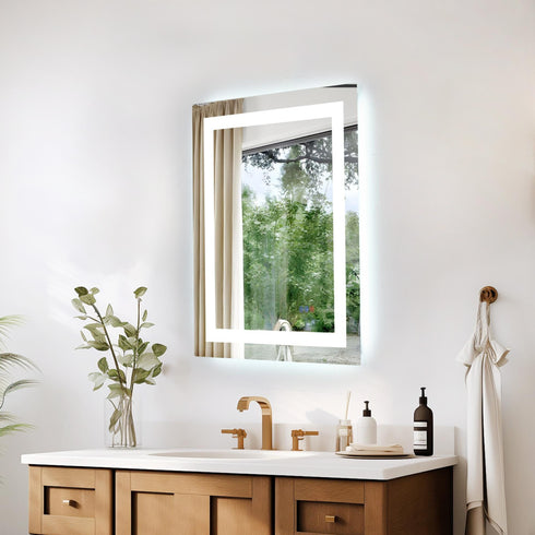Elegant Lighting Riven 2 Strip Light LED Mirror W24 H30 3000 6000K Dim in White Finish Model: MRE82430