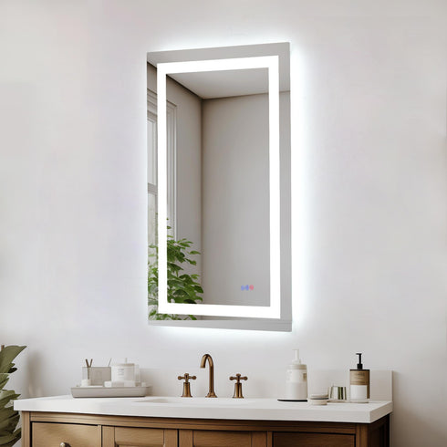 Elegant Lighting Riven 2 Strip Light LED Mirror W24 H40 3000 6000K Dim in White Finish Model: MRE82440
