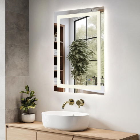 Elegant Lighting Riven 2 Strip Light LED Mirror W27 H36 3000 6000K Dim in White Finish Model: MRE82736