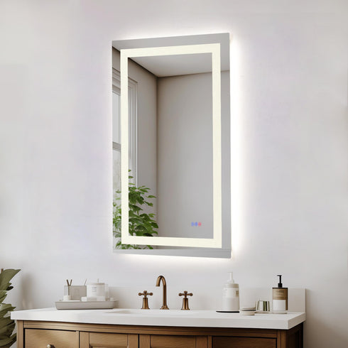 Elegant Lighting Riven 2 Strip Light LED Mirror W27 H40 3000 6000K Dim in White Finish Model: MRE82740