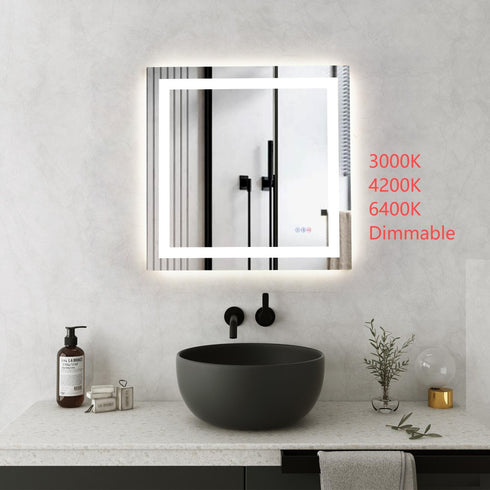 Elegant Lighting Riven 2 Strip Light LED Mirror W30 H30 3000 6000K Dim in White Finish Model: MRE83030