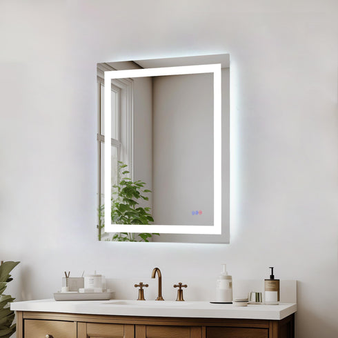 Elegant Lighting Riven 2 Strip Light LED Mirror W30 H36 3000 6000K Dim in White Finish Model: MRE83036
