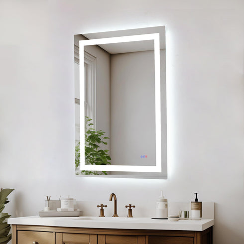 Elegant Lighting Riven 2 Strip Light LED Mirror W30 H40 3000 6000K Dim in White Finish Model: MRE83040