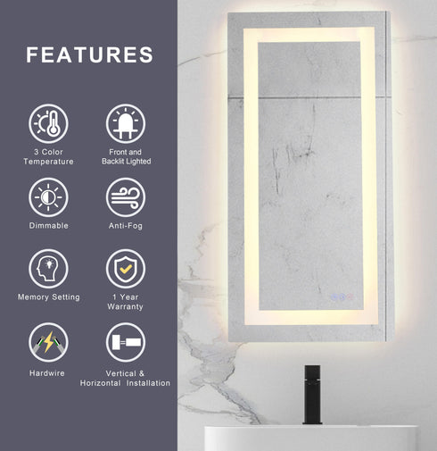 Elegant Lighting Riven 2 Strip Light LED Mirror W30 H48 3000 6000K Dim in White Finish Model: MRE83048