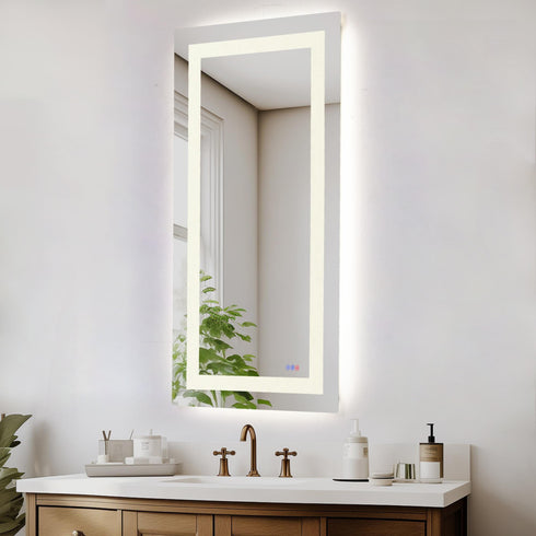 Elegant Lighting Riven 2 Strip Light LED Mirror W30 H72 3000 6000K Dim in White Finish Model: MRE83072