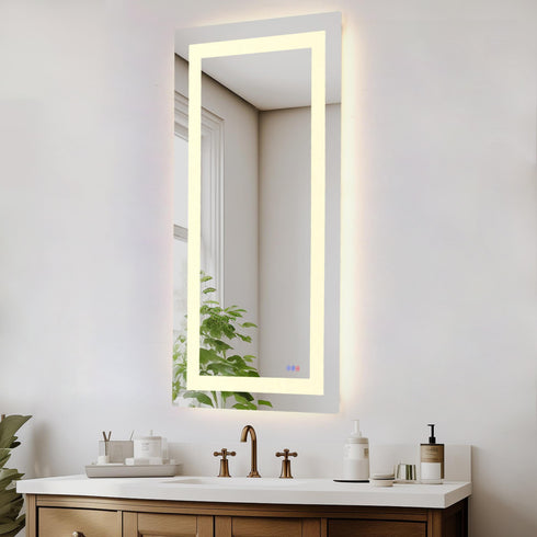 Elegant Lighting Riven 2 Strip Light LED Mirror W30 H72 3000 6000K Dim in White Finish Model: MRE83072