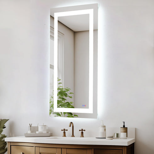 Elegant Lighting Riven 2 Strip Light LED Mirror W30 H72 3000 6000K Dim in White Finish Model: MRE83072