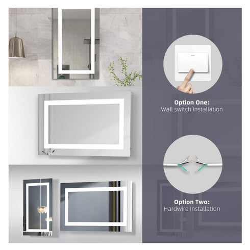 Elegant Lighting Riven 2 Strip Light LED Mirror W36 H36 3000 6000K Dim in White Finish Model: MRE83636