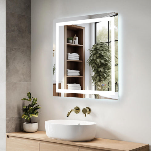 Elegant Lighting Riven 2 Strip Light LED Mirror W36 H36 3000 6000K Dim in White Finish Model: MRE83636