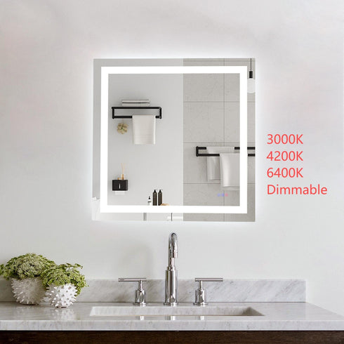 Elegant Lighting Riven 2 Strip Light LED Mirror W36 H36 3000 6000K Dim in White Finish Model: MRE83636