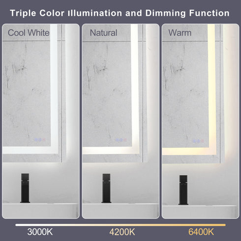 Elegant Lighting Riven 2 Strip Light LED Mirror W36 H36 3000 6000K Dim in White Finish Model: MRE83636