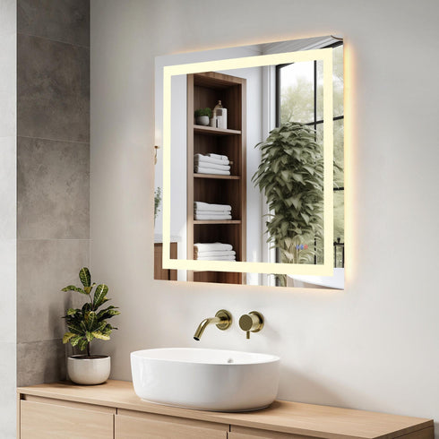 Elegant Lighting Riven 2 Strip Light LED Mirror W36 H36 3000 6000K Dim in White Finish Model: MRE83636