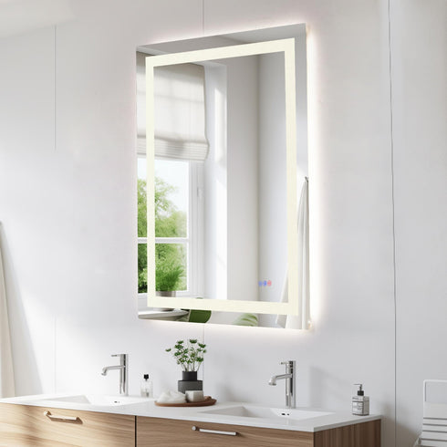 Elegant Lighting Riven 2 Strip Light LED Mirror W36 H48 3000 6000K Dim in White Finish Model: MRE83648