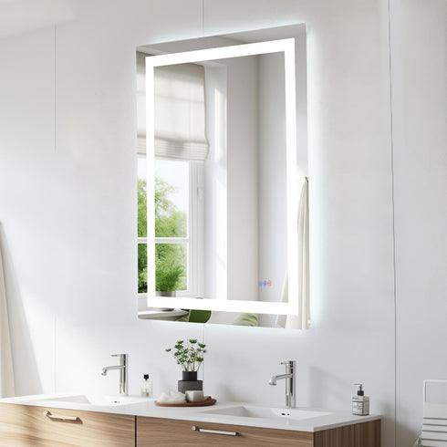 Elegant Lighting Riven 2 Strip Light LED Mirror W36 H48 3000 6000K Dim in White Finish Model: MRE83648