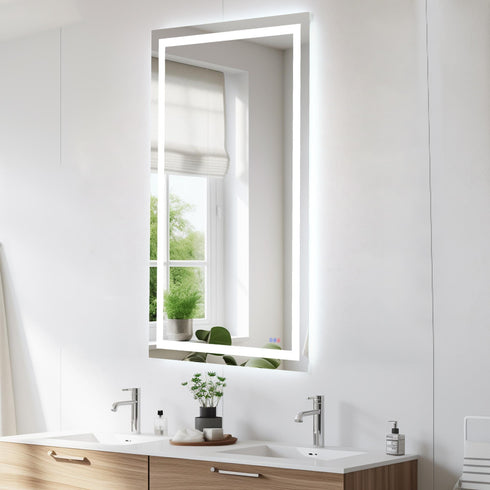 Elegant Lighting Riven 2 Strip Light LED Mirror W36 H72 3000 6000K Dim in White Finish Model: MRE83672