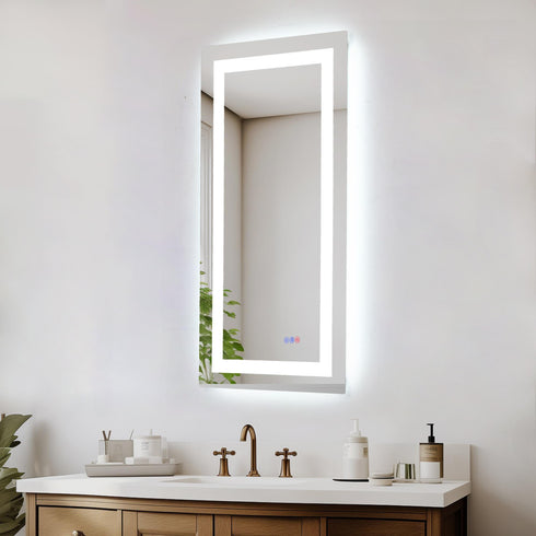 Elegant Lighting Riven 2 Strip Light LED Mirror W42 H60 3000 6000K Dim in White Finish Model: MRE84260