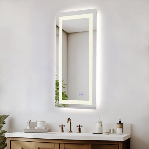 Elegant Lighting Riven 2 Strip Light LED Mirror W42 H60 3000 6000K Dim in White Finish Model: MRE84260