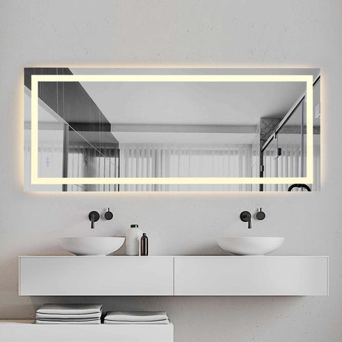 Elegant Lighting Riven 2 Strip Light LED Mirror W42 H72 3000 6000K Dim in White Finish Model: MRE84272