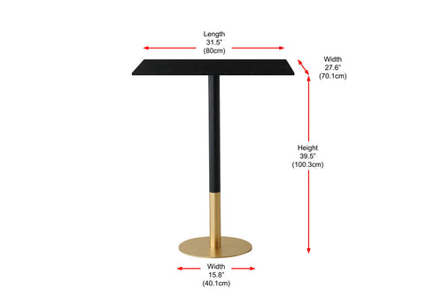 Elegant Lighting Ronan Pub Table Rectangle 27.6 Inch x 31.5 Inch x H39.5 Inch Black in Black and Gold Finish Model: AF11R2832BK