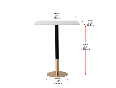 Elegant Lighting Ronan Pub Table Rectangle 27.6 Inch x 31.5 Inch x H39.5 Inch White in White and Gold Finish Model: AF11R2832WH