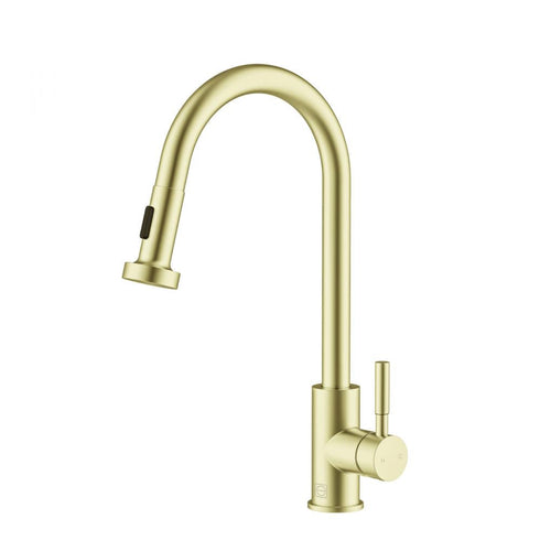 Elegant Lighting Sem Single Handle Pull Down Sprayer Kitchen Faucet in Brushed Gold Model: FAK-309BGD