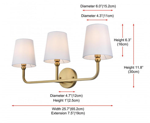Elegant Lighting Senna 26 inch Wall Sconce in Satin Gold in Satin Gold and White Finish Model: LD7322W26SG