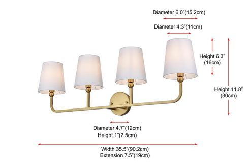 Elegant Lighting Senna 35.5 inch Wall Sconce in Satin Gold in Satin Gold and White Finish Model: LD7322W36SG