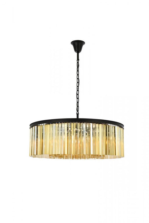 Elegant Lighting Sydney 10 light in Matte Black Chandelier Golden Teak (Smoky) Royal Cut Crystal Model: 1208G43MB-GT/RC