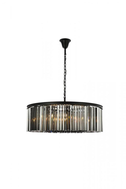 Elegant Lighting Sydney 10 light in Matte Black Chandelier Golden Teak (Smoky) Royal Cut Crystal Model: 1208G43MB-GT/RC