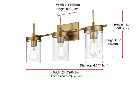 Elegant Lighting Taryin 24 inch Wall Sconce in Satin Gold in Satin Gold and Clear Finish Model: LD7319W24SG