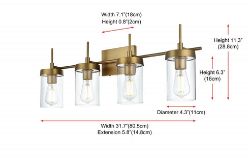 Elegant Lighting Taryin 32 inch Wall Sconce in Satin Gold in Satin Gold and Clear Finish Model: LD7319W32SG