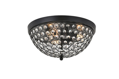 Elegant Lighting Taye 3 light Matte Black Flush Mount in Matte Black and Clear Finish Model: LD5012F13MB