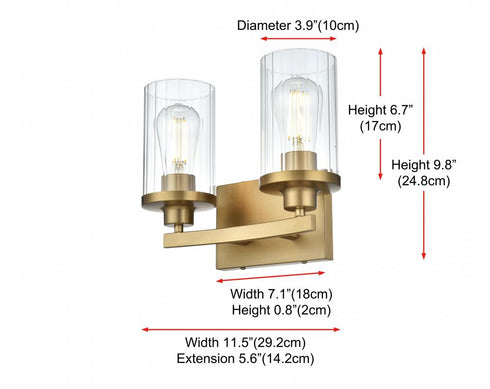 Elegant Lighting Thane 11.5 inch Wall Sconce in Satin Gold in Satin Gold and Clear Finish Model: LD7316W12SG