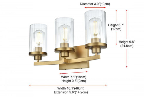 Elegant Lighting Thane 18 inch Wall Sconce in Satin Gold in Satin Gold and Clear Finish Model: LD7316W18SG