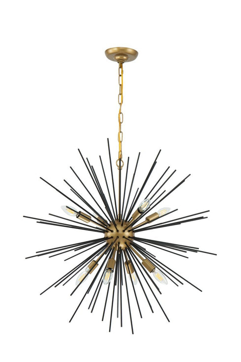 Elegant Lighting Timber 8 light in Brass and Black pendant Model: LD5038D30BK