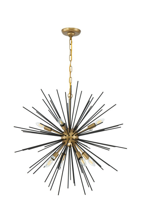 Elegant Lighting Timber 8 light in Brass and Black pendant Model: LD5038D30BK