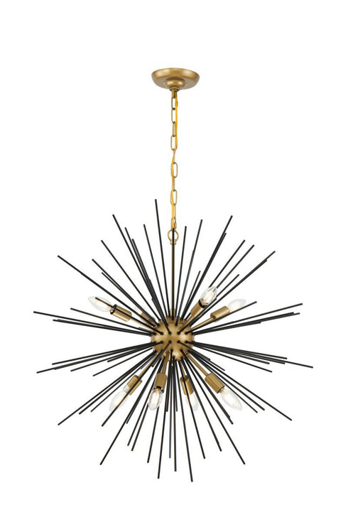 Elegant Lighting Timber 8 light in Brass and Black pendant Model: LD5038D30BK