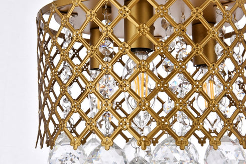 Elegant Lighting Tully 3 lights brass flush mount in Brass and Clear Finish Model: LD5010F10BR