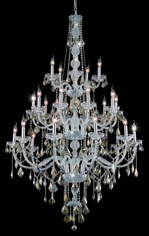 Elegant Lighting Verona 25 light in Chrome Chandelier Golden Teak (Smoky) Royal Cut Crystal Model: V7825G43C-GT/RC
