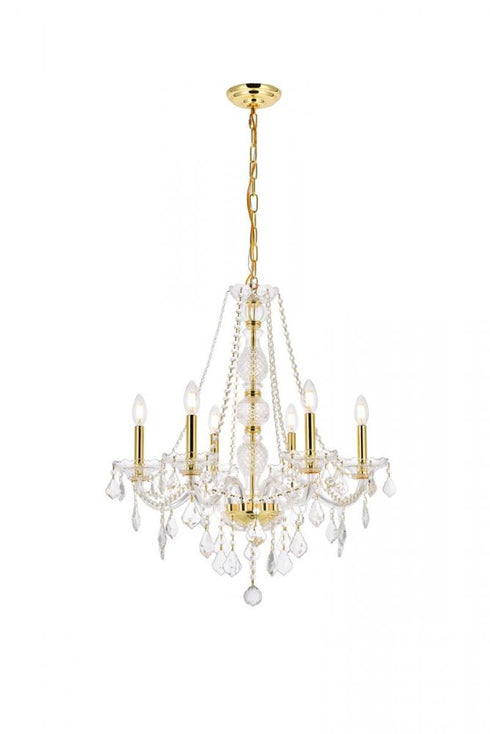 Elegant Lighting Verona 6 light in Chrome Chandelier Golden Teak (Smoky) Royal Cut Crystal Model: V7856D24C-GT/RC