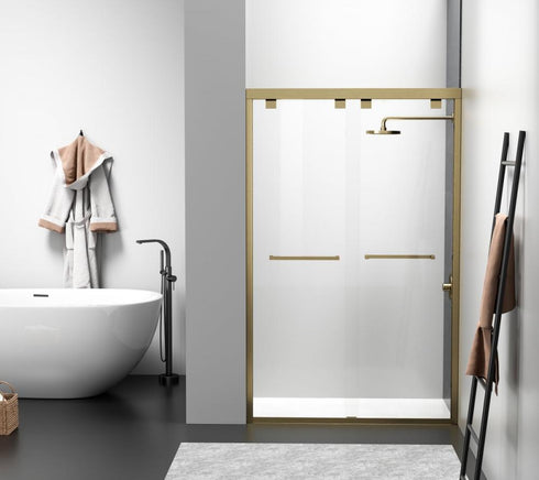 Elegant Lighting Warren Semi frameless Shower Door 48x76 in Brushed Gold Model: SD303-4876BGD