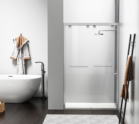 Elegant Lighting Warren Semi frameless Shower Door 48x76 in Brushed Gold Model: SD303-4876BGD