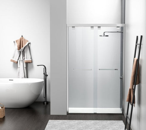Elegant Lighting Warren Semi frameless Shower Door 48x76 in Brushed Gold Model: SD303-4876BGD