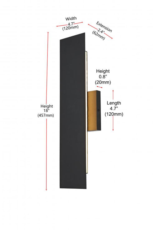 Elegant Lighting Waylen 4.5 x 18 inch Outdoor Wall Sconce in Black Model: OD506W18BK